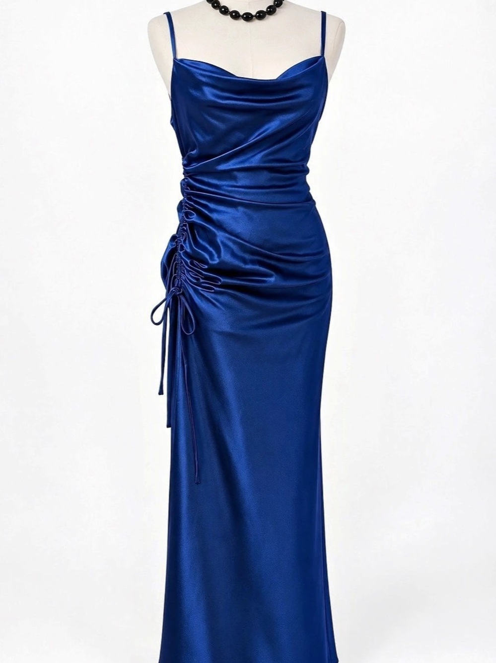 Windsor Ruched Satin Maxi Dress in Blue Size Small Like New
